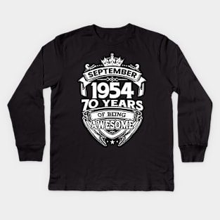 September 1954 70 Years Of Being Awesome 70th Birthday Kids Long Sleeve T-Shirt